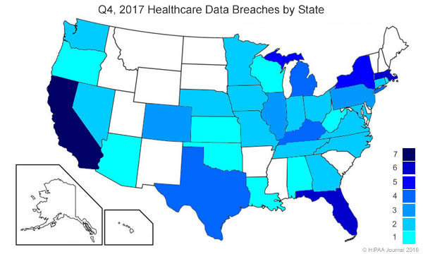 Q4 2017 Healthcare Security Breaches - by state