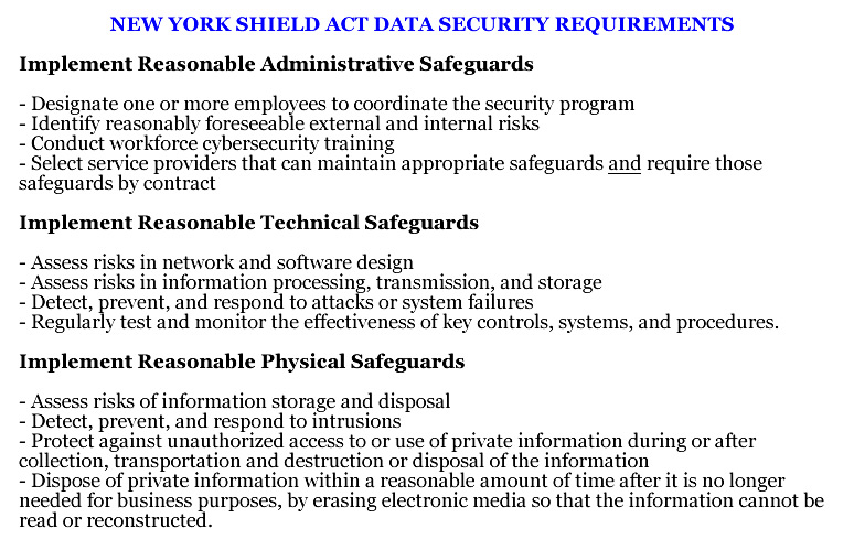 Compliance with the New York SHIELD Act Data Security Provisions Required by March 2020